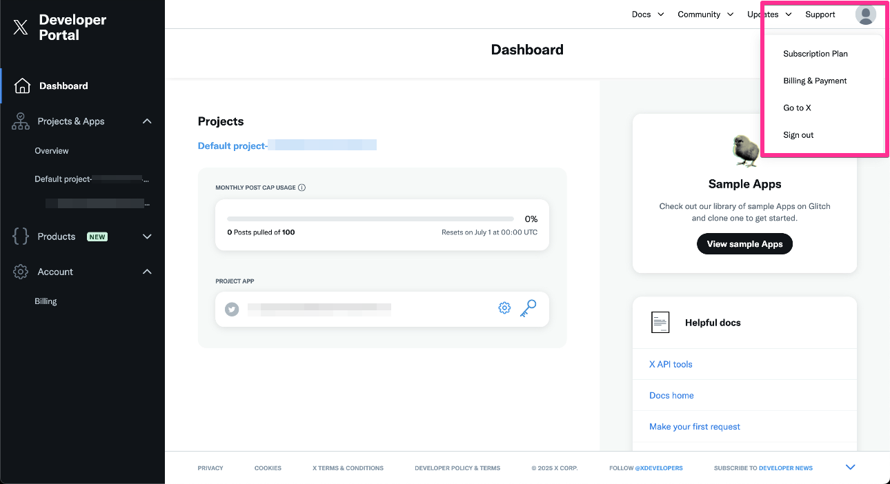 X Developer Portal アカウント