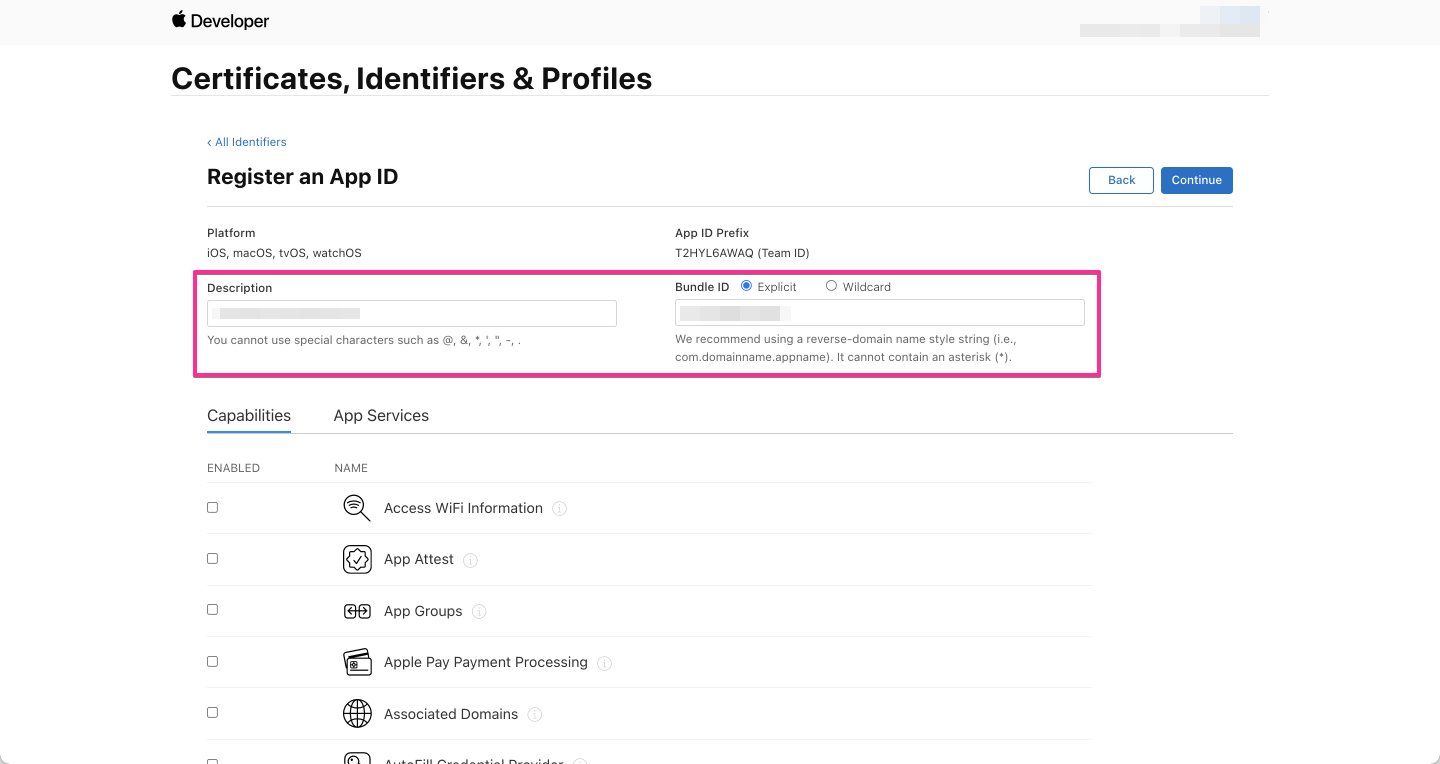 Apple Developers - App ID の登録 (1)