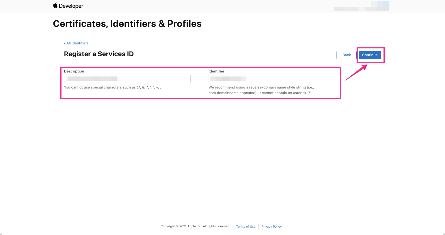 Apple Developers - Service ID の登録