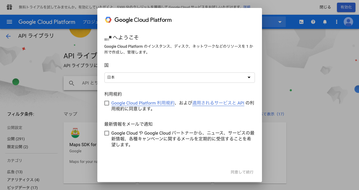 Google Cloud Platform - 利用規約に同意
