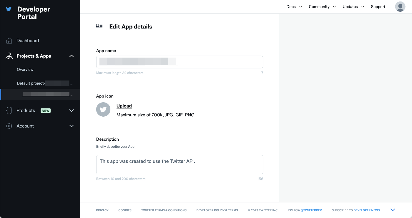 Twitter Developer Portal - Edit App Details