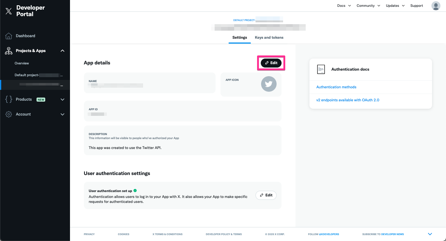 X Developer Portal - App Details