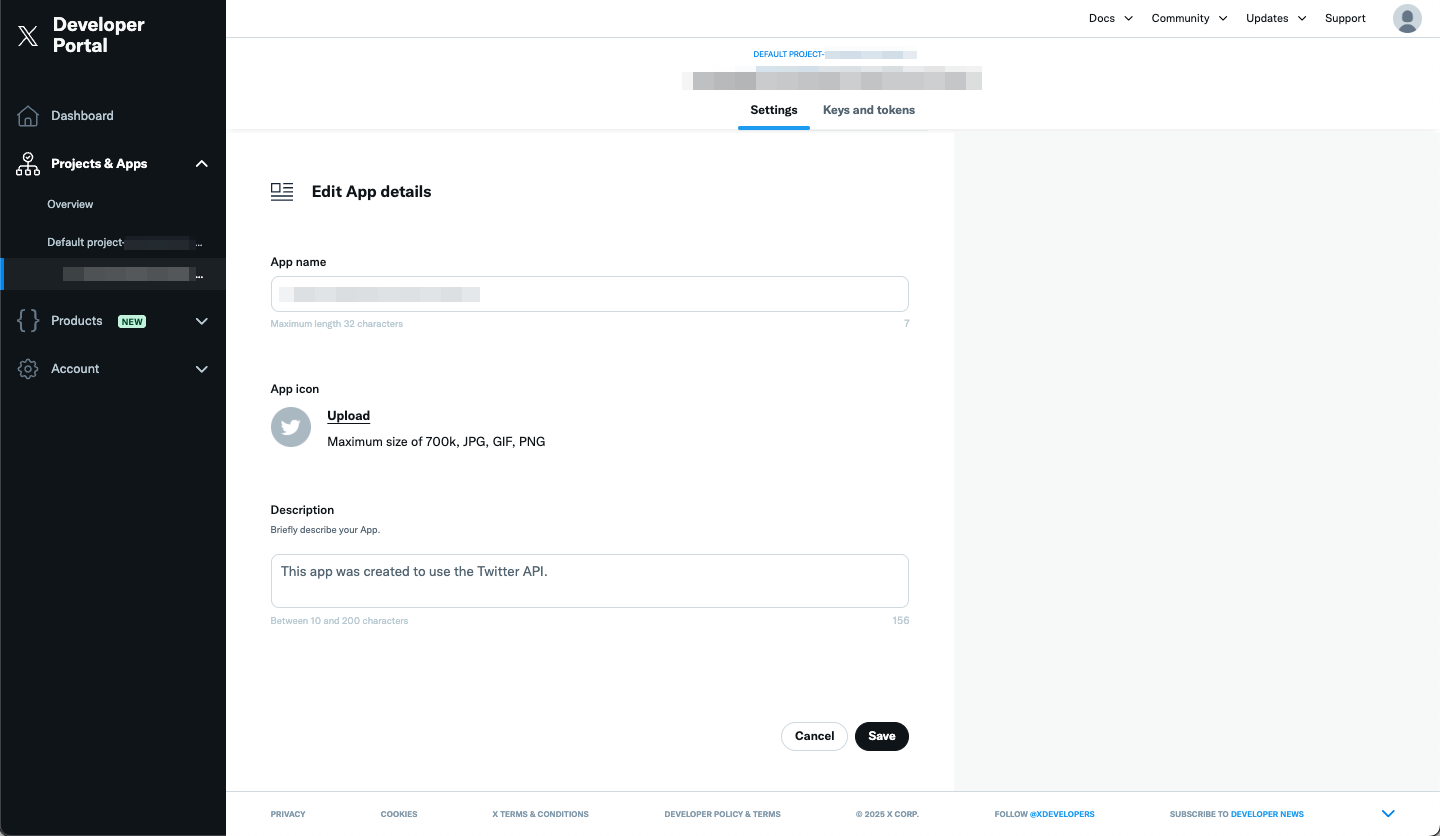 X Developer Portal - App Details