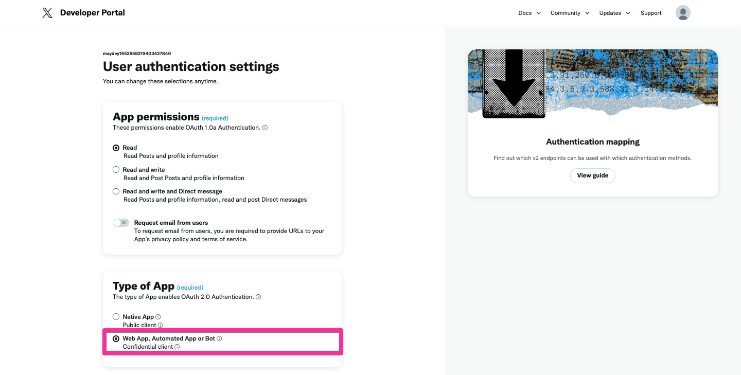 X Developer Portal - User authentication settings (1)