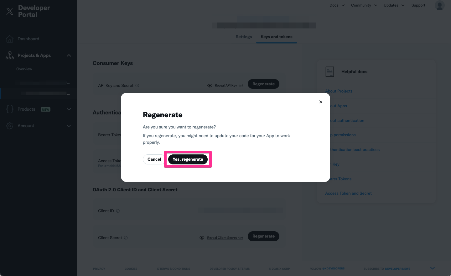 X Developer Portal - Regenerate client secret (1)