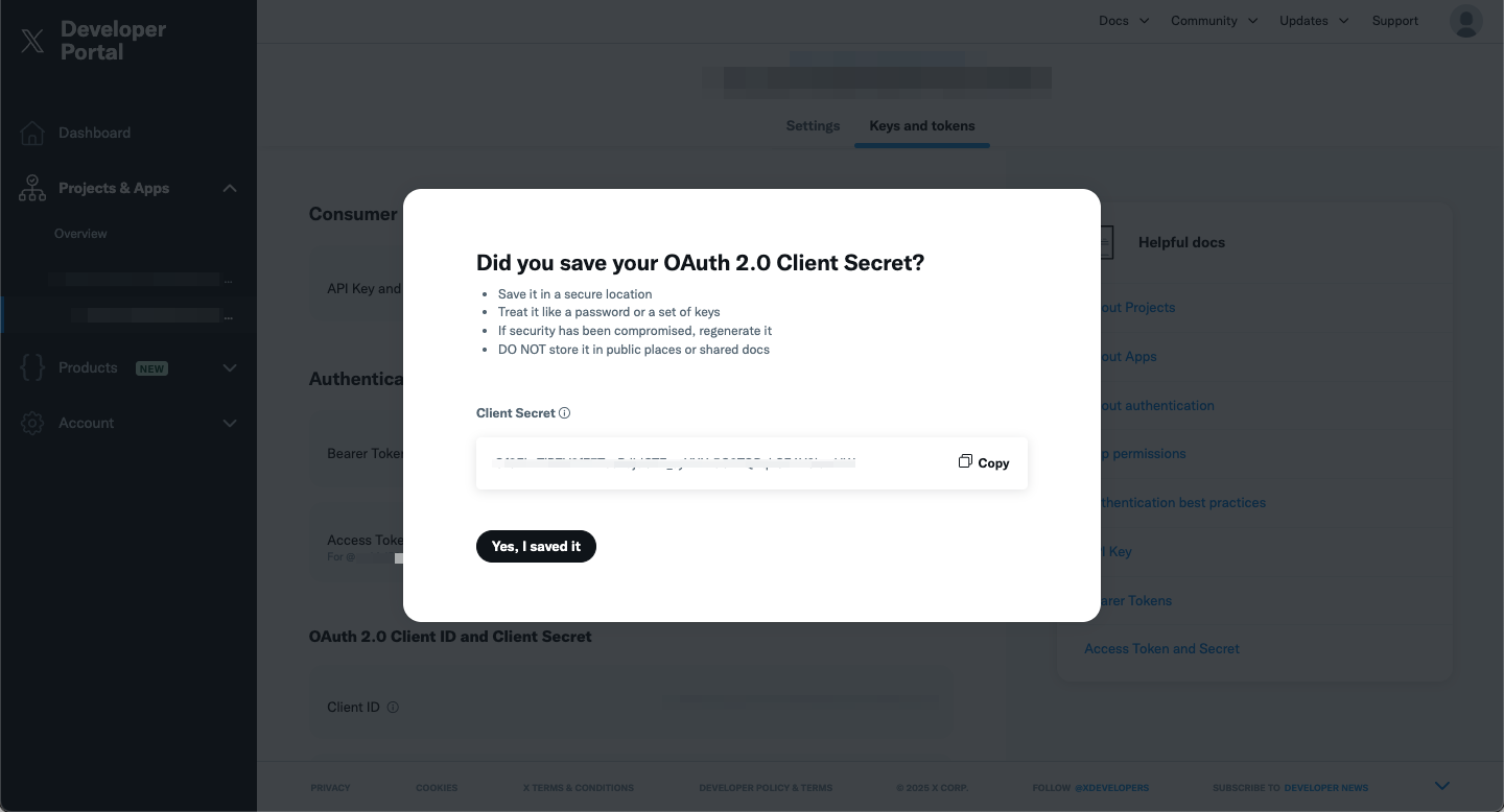 X Developer Portal - Regenerate client secret (2)